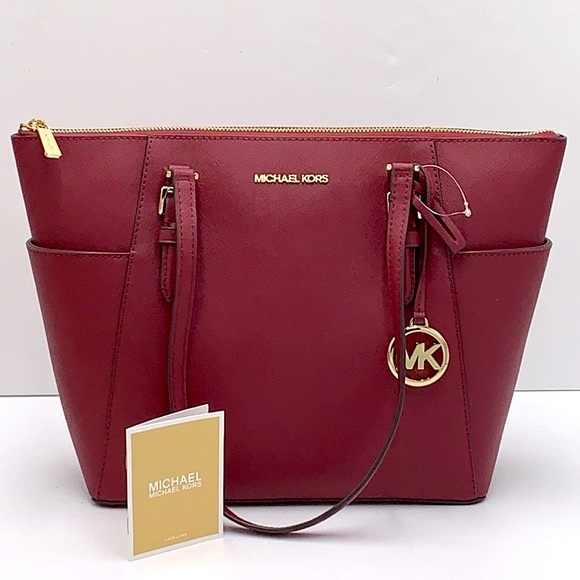 NWT MICHAEL KORS CHARLOTTE LARGE TOP ZIP TOTE BAG Dark Cherry COLOR NWT - Picture 2 of 16